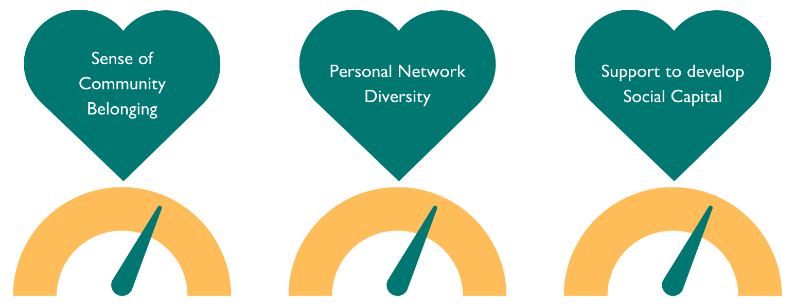 1. Sense of Community Belonging. 2. Personal Network Diversity. 3. Support to develop social capital.