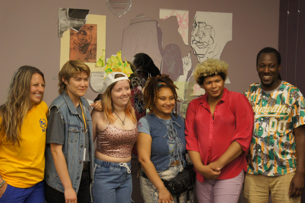 Pictured (left to right): Leah Mulrenan (SCI), Ari Tharp (SCI AmeriCorps Fellow, Woburn Public Library), Emma Valentine (SCI AmeriCorps Fellow, JLM Boys and Girls Club of Woburn), Perla Mabel (Artist), Jhona Xaviera (SCI), Philip Gordon (SCI).